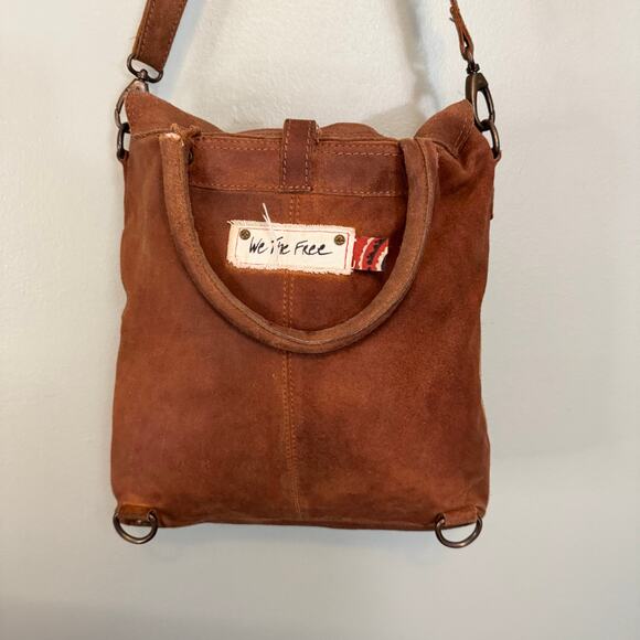 We The Free People Crossbody Shoulder Bag Suede Brown Flap 3 Tone Convertible - Picture 8 of 14